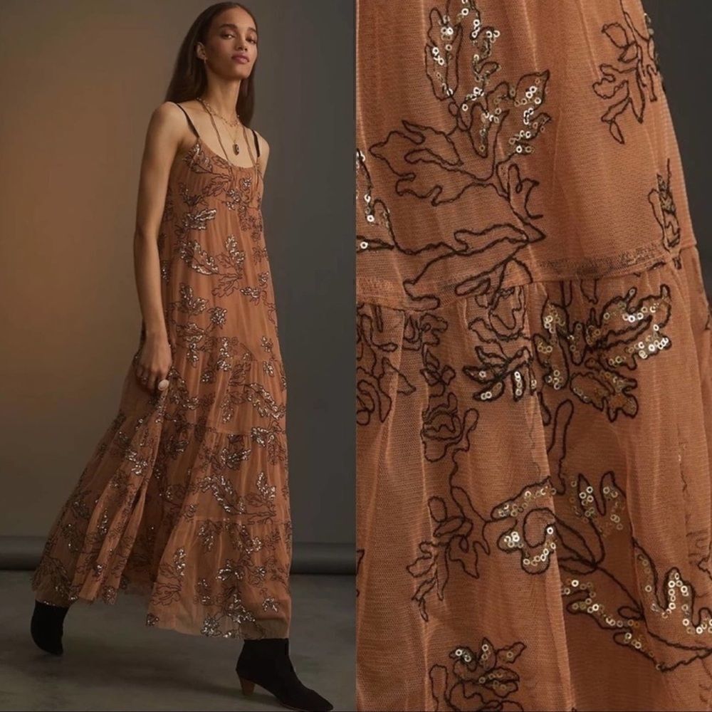 Anthropologie Maeve Sequined Tulle Maxi Dress Size XXS - Picture 3 of 14
